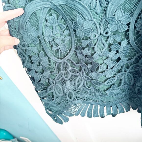 Lovers & Friends x Revolve Caspian Shift Dress Hunter Green Lace Racerback XS - Picture 7 of 14